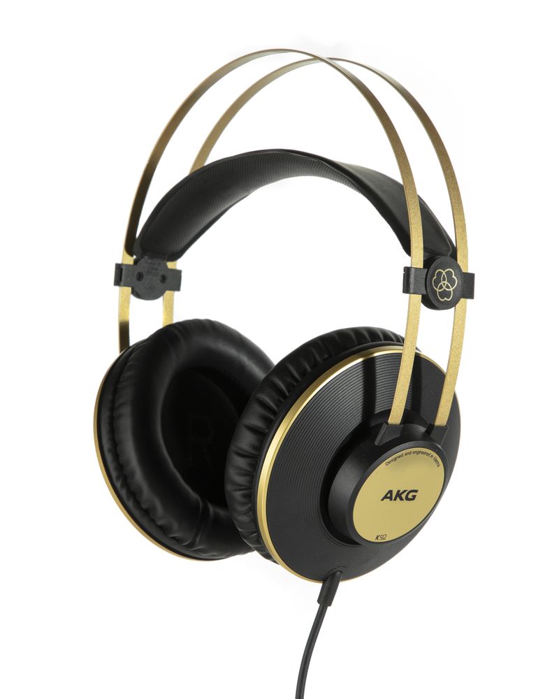 AKG K92 gold and black headphones on a pure white background, formatted for marketplace e-commerce listings